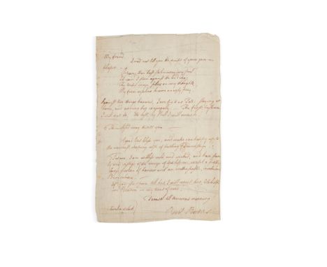 Burns, Robert Autograph letter signed ('Robt. Burns') One page, 278 x 178mm, [Mossgiel, ca. 1 August 1786], to James Smith, r