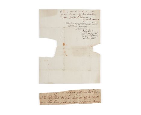 Burns, Robert Autograph Envelope and Part of letter consisting of a folded post marked envelope addressed in Burns' hand to J