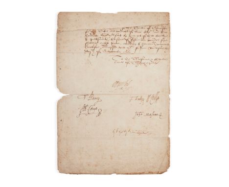 Tudor History Document signed by various prominent Tudors one page folio, 17th September 1560. The manuscript document is lac