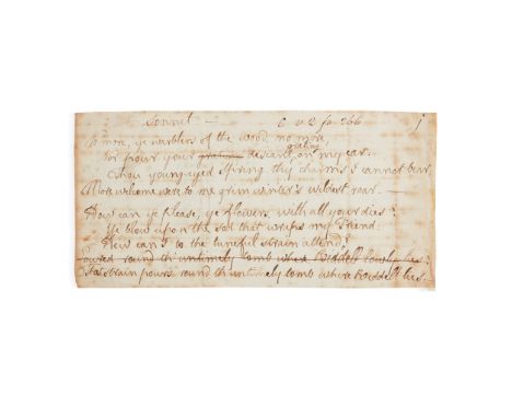 Burns, Robert Autograph verse, working draft, entitled 'Sonnet' and beginning 'No more, ye warblers of the wood, no more' nin