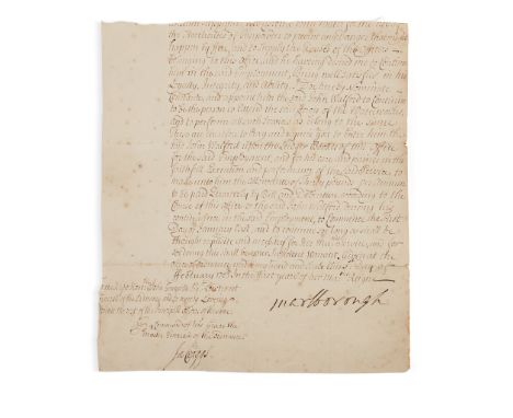 Marlborough, John Churchill, First Duke of Document signed ("Marlborough"), Office of Ordnance addressed to John Granville, L