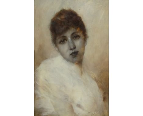 Mark Senior (Staithes Group 1862-1927): Portrait of the Artist's Wife Alice Brook, oil on mahogany panel signed 29.5cm x 19cm