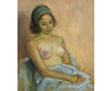 Olive Bagshaw (Northern British fl.1965-1978): Female Nude Seated, oil on canvas laid on board unsigned 32cm x 27cmProvenance