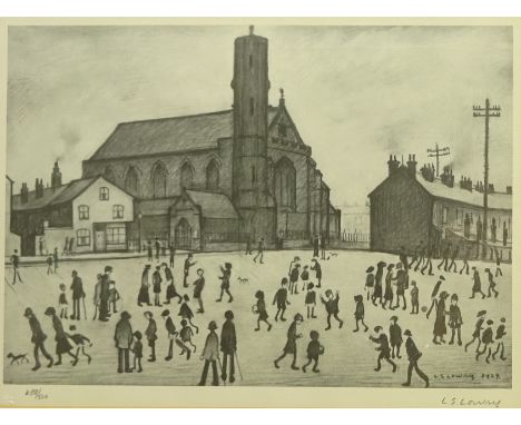 Laurence Stephen Lowry RA (Northern British 1887-1976): St Mary's Beswick, limited edition monochrome lithograph signed and n