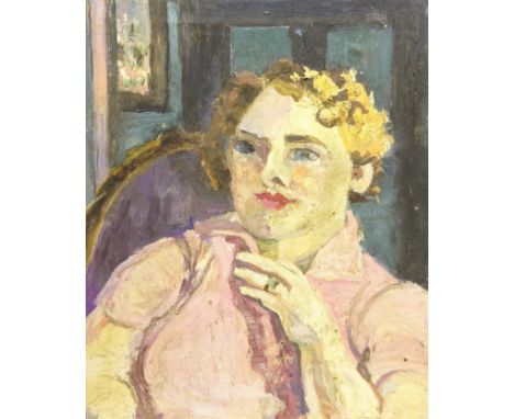 Lucy Harwood (British 1893-1972): Half length Portrait of a Lady, oil on canvas, signed verso and bearing a label for the Col