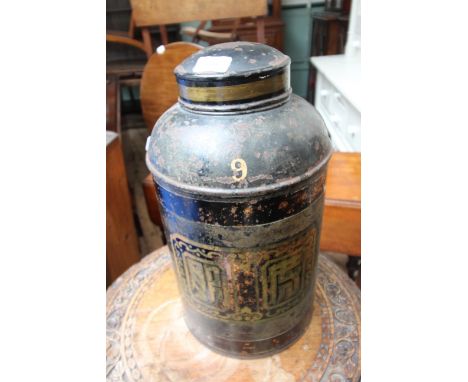Highly collectable Chinese tea caddy with lid (17" high with Chinese writing and marked number 9)