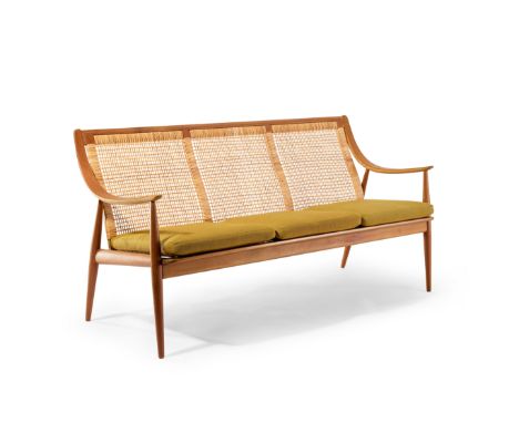 Peter Hvidt & Orla Mølgaard-Nielsen for France & Son   Model 'FD147' three seat sofa, circa 1960  Teak, woven cane  Manufactu