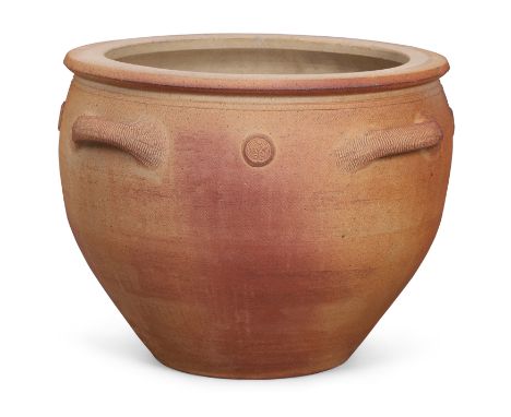 Svend Bayer (b.1946)   Large jardinière with handles, late 20th century  Earthenware  Impressed maker's seal  47cm high, 65cm
