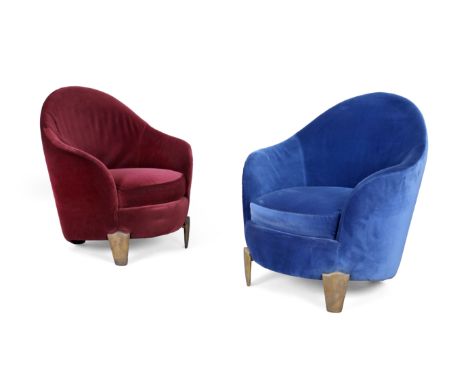 Élisabeth Garouste (b.1949) & Mattia Bonetti (b.1951) Two 'Koala' lounge chairs, circa 1990  Velvet upholstery, bronze  Cast 