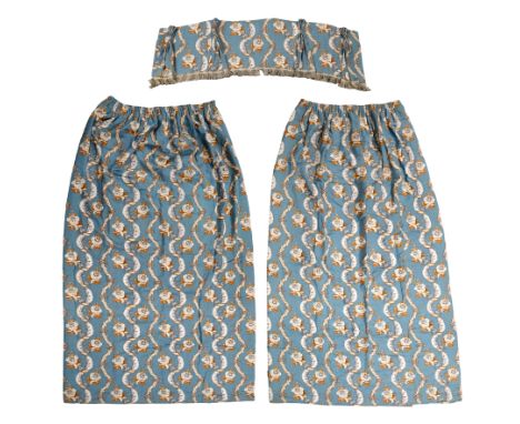 Dudley Poplak (1930-2005) Three pairs of floral decorated blue ground curtains and pelmets, circa 1990  Wool blend  277cm hig