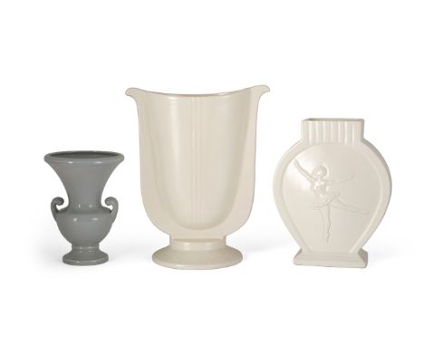 Fulham Pottery&nbsp;Urn shaped ''WTZ' vase, ballet dancer 'EGB' vase and a lyre shaped 'TBE 1' vase&nbsp;Glazed earthenware&n