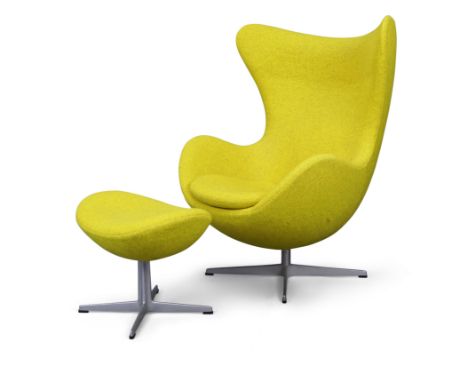 Arne Jacobsen (1902-1971) for Fritz Hansen   'Egg' chair and ottoman, circa 2005  Cast aluminum, wool upholstery  With manufa
