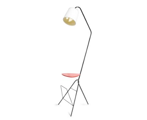 Manner of Mathieu Mategot&nbsp;Floor lamp with side table and magazine rack, second half 20th Century&nbsp;Lacquered steel, f