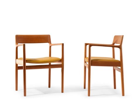 Malcom David Walker (1933-2010) for Dalescraft   Pair of armchairs, circa 1960  Teak, leather upholstery  Manufacturer's labe