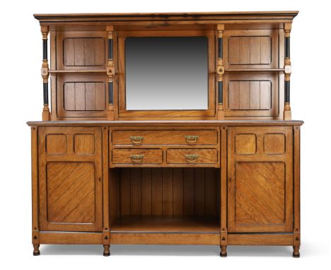 Arts & Crafts   Sideboard, circa 1900  Oak, ebonised wood, brass  173cm high, 190.5cm wide, 60cm deepCondition Report:  Overa