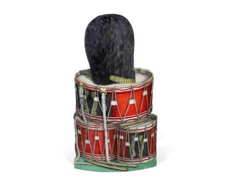 Piero Fornasetti (1913-1988)   Coldstream Guards umbrella stand, circa 1950/60  Tranfer printed and lacquered steel  81cm hig