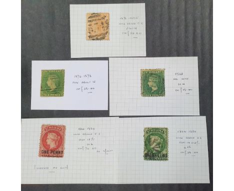 QV St Helena &amp; St Vincent stamps to include St Helena six pence over-print to 1d unused etc (5) 