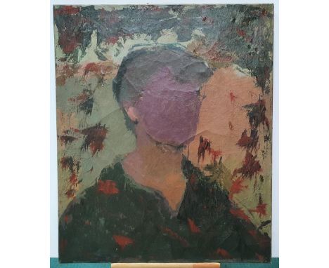 Unsigned, British modern school, mid 20thC oil on canvas, portrait of a faceless man, unframed,61 x 51 cmFew occasional small