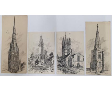 8 Alfred Bowyer Clayton (1795-1855) 1830s pen & ink "English architectural studies", each drawing inscribed with the place, a