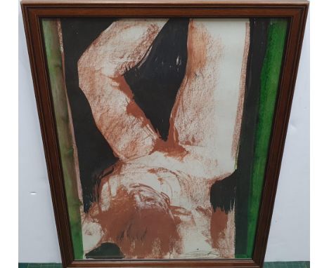 1991 modernist female nude watercolour initialled S.R. framed,The portrait measures 38 x 29 cm 