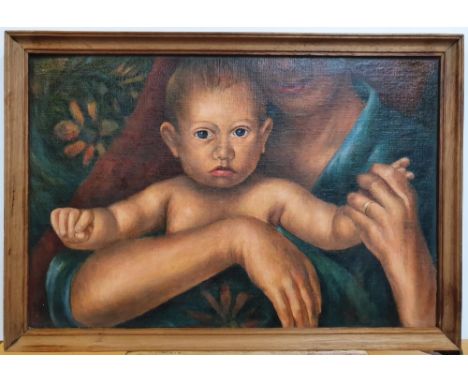 Joseph SMEDLEY (1923-2016) oil on board, portrait of a baby, initialled and dated, wood framed,The oil measures 35 x 45 cm 