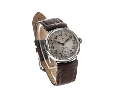 GENTLEMAN'S 1940'S ROLEX SILVER CASED MANUAL WIND WRIST WATCH, the round grey dial with Arabic hour markers, outer seconds tr