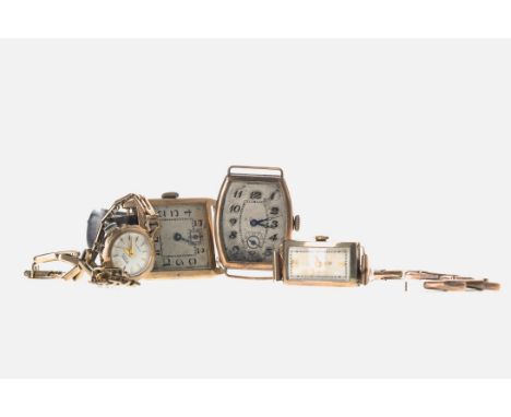 TWO GENTLEMAN'S ART DECO NINE CARAT GOLD MANUAL WIND WRISTWATCHES, comprising one square example, with Arabic hour markers, i