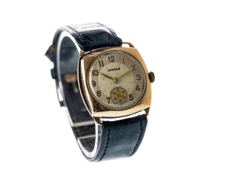 GENTLEMAN'S AUDAX NINE CARAT GOLD MANUAL WIND WRIST WATCH, the round dial with applied Arabic hour markers, outer seconds tra