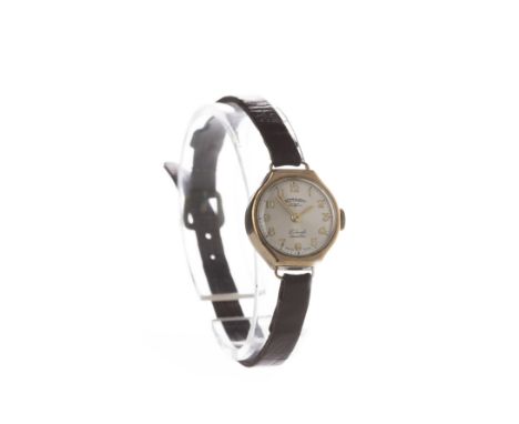 LADY'S GOLD ROTARY MANUAL WIND WRIST WATCH, the round cream dial with applied gold coloured Arabic hour markers, outer second
