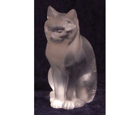 * A modern Lalique glass model of a seated cat, having frosted exterior, etched 'Lalique France' verso, h. 21cm Condition Rep
