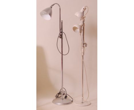 A 1980s English chrome standard lamp, having a rise-and-fall action, on brushed aluminium circular base, max, h.152cm; togeth