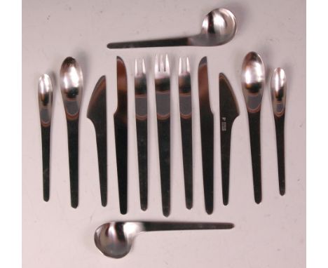 Arne Jacobsen for A Michelsen - A stainless steel AJ cutlery suite, designed 1957, comprising; 8 dinner forks, 8 dessert fork