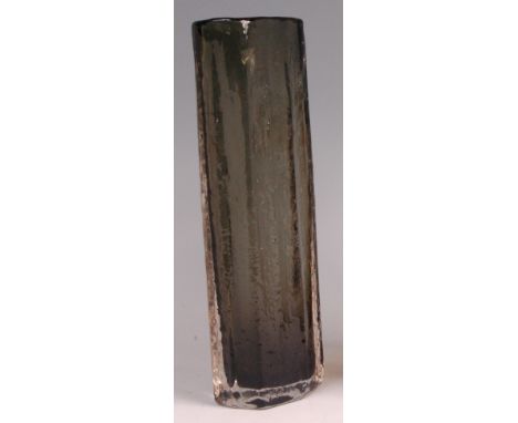 A Whitefriars glass vase by Geoffrey Baxter, grey/green colour, of faceted textured form, designed 1967, h. 29.5cm  Condition