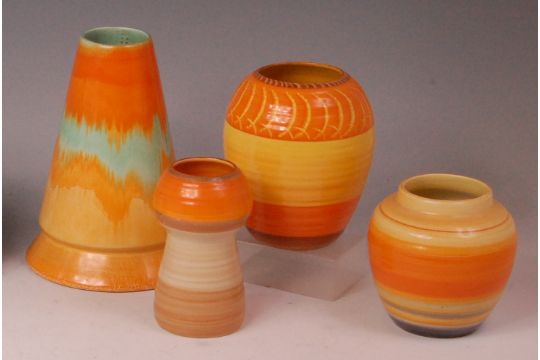 A Collection Of Four 1930s Shelley Pottery Vases In Tones Of