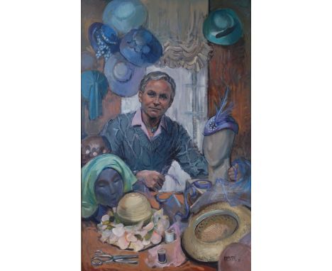 # Margaret Palmer (b.1922) - Portrait of Frederick Fox in his workshop, oil on board, signed and dated lower right '80, 135 x
