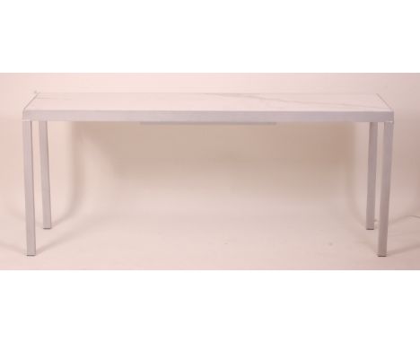 Phillipe Starck - A large anodised metal and faux carrera marble inset writing table, with integral fitted light, h.71.5cm, w