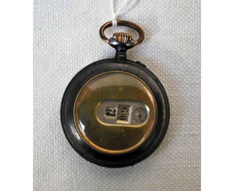 A steel cased digital Pocket Watch with a top wind and a gilt metal dial with numeral apertures and analogue seconds ring, ca