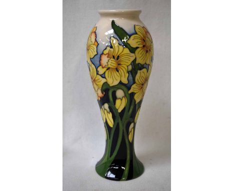 A modern Moorcroft Pottery limited edition Vase of tall baluster form, 75/10 shape, tubeline decorated with daffodils in the 