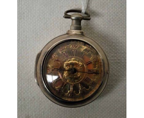 An eighteenth century white metal pair cased Pocket Watch with fusee movement by George Tyler - London 1291, gilt metal dial 