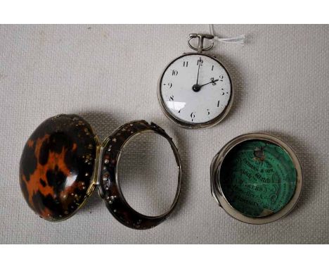 A double pair cased silver Pocket Watch with fusee movement by H Mason - London 6265, case London 1832, tortoise shell covere