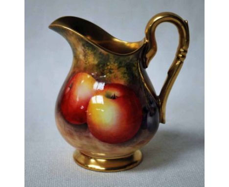 A Royal Worcester hand painted Cream Jug, decorated with fruit against a mossy bank, signed E. Townsend, puce factory mark, d