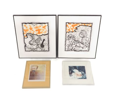 4 pieces, including lithograph signed Wout Muller, 19 x 25 cm.  This lot will not be shipped by the auction house.