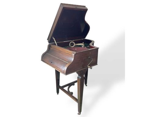 Antique Phonograph in oak piano Case, 'Phono - Grand' together with the following 78rpm records: Jerry Lee Lewis "Whole Lotta