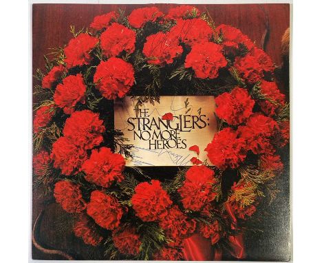 An LP copy of The Stranglers - No More Heroes, signed to front of sleeve in biro by Dave Greenfield, Jet Black, JJ Burnel, Hu