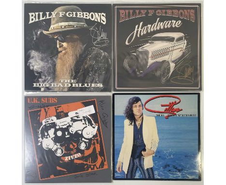 Four LPs: UK Subs - Zero (001ZLP) signed to cover by Jamie Oliver, Alvin Gibbs, Jet, Charlie Harper. A Gillan LP signed by Ia