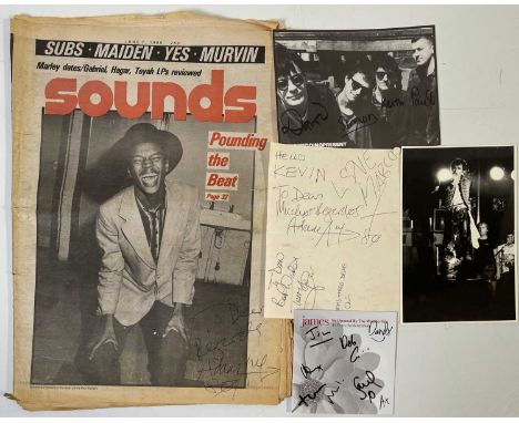 Signed music memorabilia to include: 1980 issued of 'Sounds' signed to cover by Adam Ant. A page (16x20cm) signed by Adam Ant
