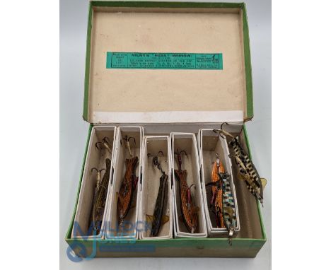 7x Scarce Boxed Milne's Ness Minnows, in original retail box with 5 individual boxes with 7 lures, to include 2 of the scarce