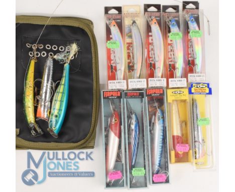 A collection of artificial lures, as follows: 5x Yo-Zuri Christal Minnow (new). 3x Rapala Magnum (new). 2x Storm Chug Bug (ne