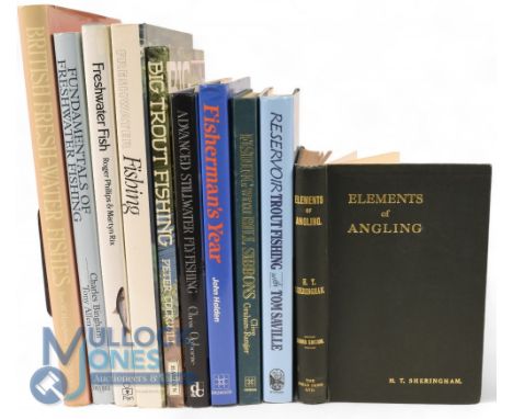 Ten Fishing Books - Elements of Angling c1920s H T Sheringham, Reservoir Trout Fishing with Tom Saville 1991, Fishing with Bi