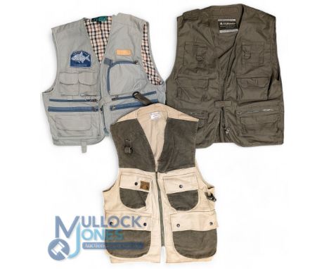 Fishing Waistcoats, 3 good waistcoats by Maxada with angling club badge sewn on, Highlander, Bob Church all size L